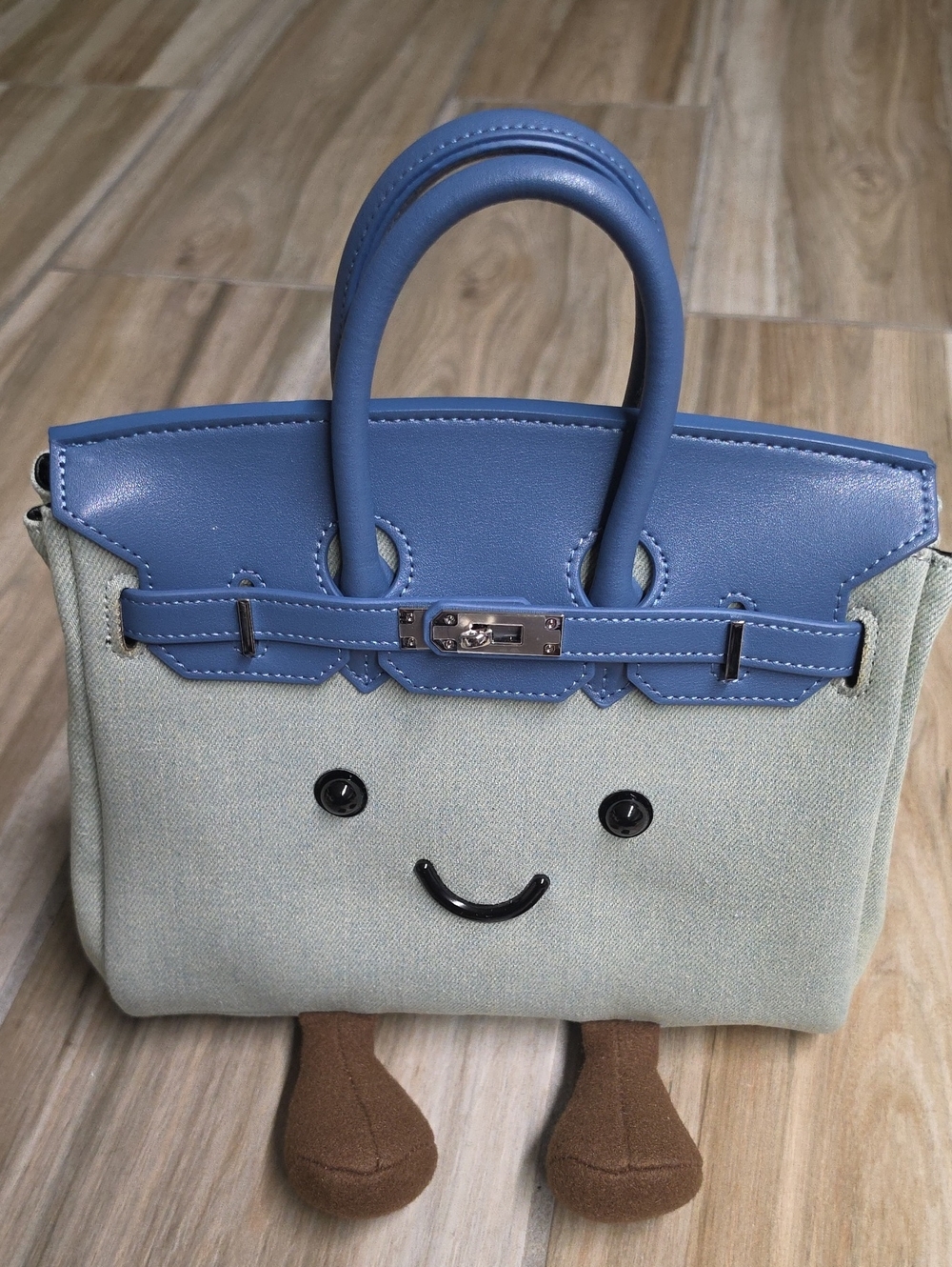 Jellycat/Jellykin Style Birkin Blue Denim Doll Top-Handle Bag with Strap 25cm